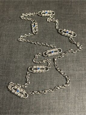 Camrose & Kross JBK Silver Tone Blue Crystal Paperclip Necklace W/Jewelry 33”